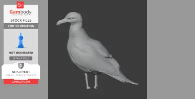 A 3D model of an American herring gull, standing upright, designed for 3D printing.