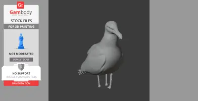 3D model of an American herring gull, depicted in a standing position for printing.