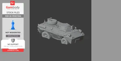 3D model of an armored vehicle with detailed textures, including wheels and hatches, for 3D printing.