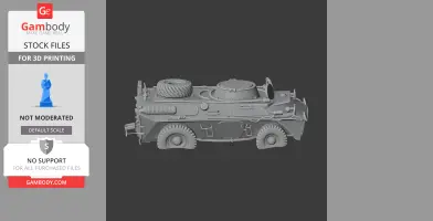 Side view of a detailed tank model, featuring wheels and turret, ready for 3D printing.