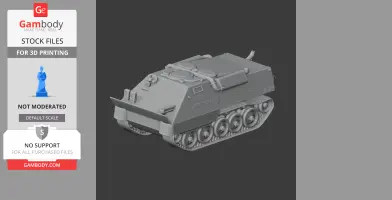 3D model of a tank with tracks and sloped armor, designed for 3D printing.