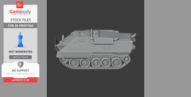 Gray 3D model of a tank with detailed tracks and body, suitable for 3D printing.