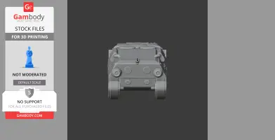 Front view of a 3D tank model with visible tracks and turret, designed for 3D printing.