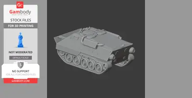 A detailed 3D model of a tank with caterpillar tracks, suitable for 3D printing.