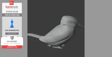 3D model of a bird resembling a kingfisher, designed for 3D printing, shown in a side view.