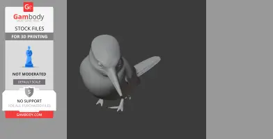 Gray 3D model of a kingfisher with detailed texture, viewed from above, designed for 3D printing.