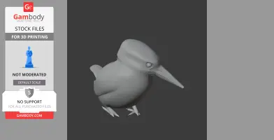 A 3D model of a small bird, likely a kingfisher, with detailed feathers and a long beak.