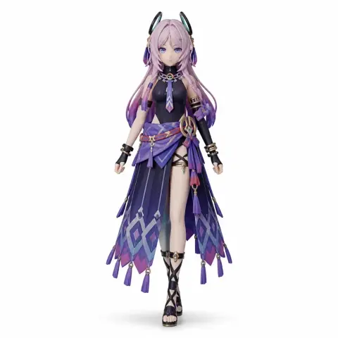 Fantasy character figurine with purple hair and decorative attire, designed for 3D printing.
