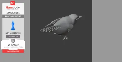 3D model of a bird with detailed wings and perched stance, designed for 3D printing.