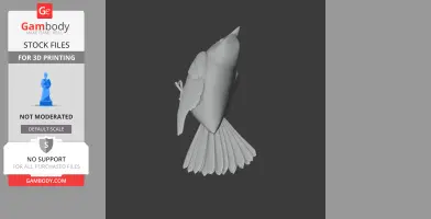 3D model of a bird with spread wings and tail, viewed from the side, designed for printing.