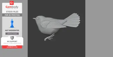 3D model of a stylized bird, side view, designed for 3D printing with detailed wings and a tail.