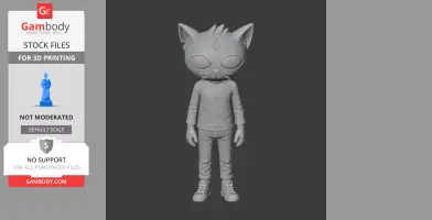 Cartoon cat-like character figurine in casual clothes, designed for 3D printing.