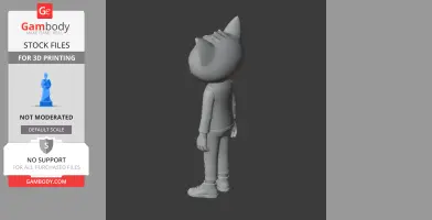 3D model of an anthropomorphic cat character with large ears, standing upright.