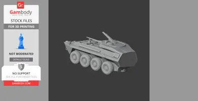 Military tank model with six wheels and turret, designed for 3D printing.