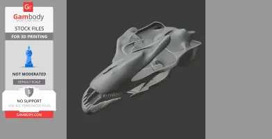A detailed, stylized 3D model of a prehistoric skull replica designed for 3D printing.