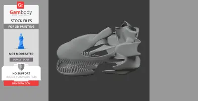 3D model of a dinosaur skull with sharp teeth and distinct cranial features, ready for 3D printing.