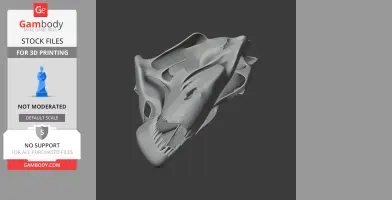 A stylized 3D skull model with intricate, flowing shapes, designed for 3D printing.