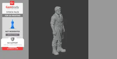 Detailed 3D model of a bearded man in work attire and apron, standing with hands by his sides.