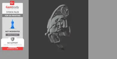 Futuristic skull model with intricate details, side view.