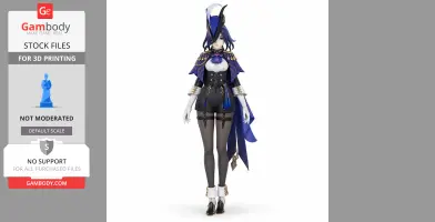 Genshin Impact character figurine, Clorinde, in detailed costume for 3D printing.