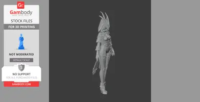 A detailed 3D model of a character in armor with a large helmet, designed for 3D printing.