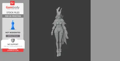 A detailed 3D model of Clorinde from Genshin Impact in a dynamic pose for 3D printing.