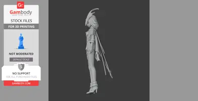 A detailed 3D model of a female character with a hat and long hair, prepared for 3D printing.