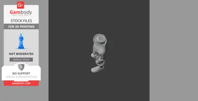 3D model of a clothed character figurine, wearing a hat and standing in a dynamic pose.