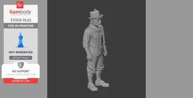 A 3D model of a mustached character in vintage attire and a hat, designed for 3D printing.