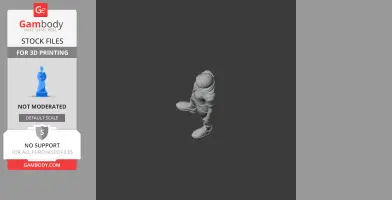A 3D model of a character from Valorant, standing, wearing armor and holding a weapon, viewed from above.