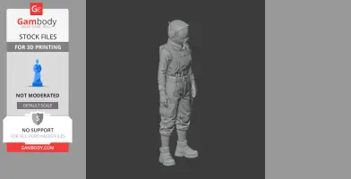 3D model of an astronaut-like figure in a detailed jumpsuit with helmet and belt, for 3D printing.