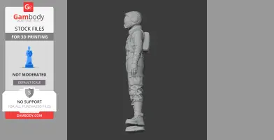 Astronaut-like 3D figurine in profile view, wearing a helmet and backpack.
