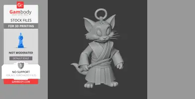 Cat-like character in Jedi robe holding a lightsaber, designed as a 3D printable ring figure.