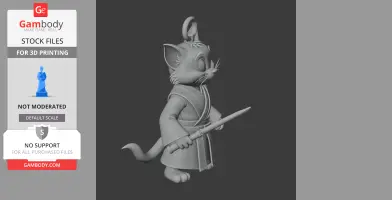 A cat character in Jedi robes, holding a lightsaber, designed as a 3D printable ring figure.