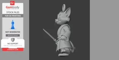 3D model of a cartoon cat in Jedi attire holding a lightsaber, designed for 3D printing.