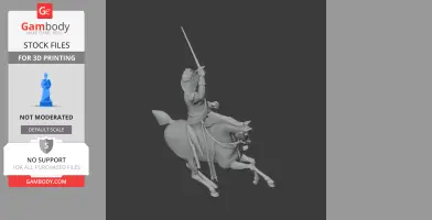 Napoleonic soldier on a rearing horse, raising a sword, ready for 3D printing.