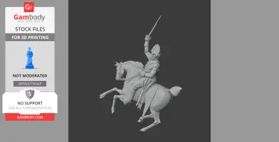 A Napoleonic-era soldier on a rearing horse, wielding a sword upward in dynamic pose.