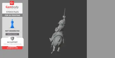 Napoleonic-era soldier on horseback, raising a sword, designed for 3D printing.