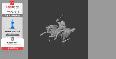 Napoleonic soldier on horseback, wielding a sword, ready for 3D printing.