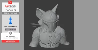 Mashup of Tom Cat in Mandalorian armor, detailed 3D model for printing, featuring cat ears and whiskers.