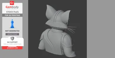 Anthropomorphic cat in Mandalorian armor, viewed from behind. 3D model for printing.