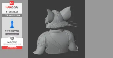 A 3D model of a cat with Mandalorian armor, viewed from the back, featuring detailed fur and armor textures.
