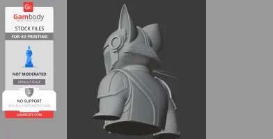 A cat wearing Mandalorian armor with a textured surface, viewed from a side profile.
