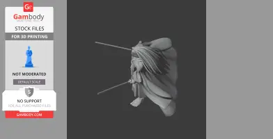 Samurai warrior in dynamic pose, wielding dual swords, detailed clothing and hair flowing backward.
