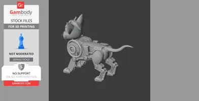 A robotic cat figure with mechanical limbs and a ring-shaped body, resembling a mashup design.