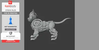 Robotic cat figure with mechanical parts, combining features of a cat and a robot.