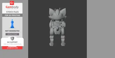 Robot with cat ears and mechanical details, viewed from the back, designed for 3D printing.