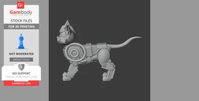 A robotic cat figure with mechanical features, combining elements of a cat and a robot.