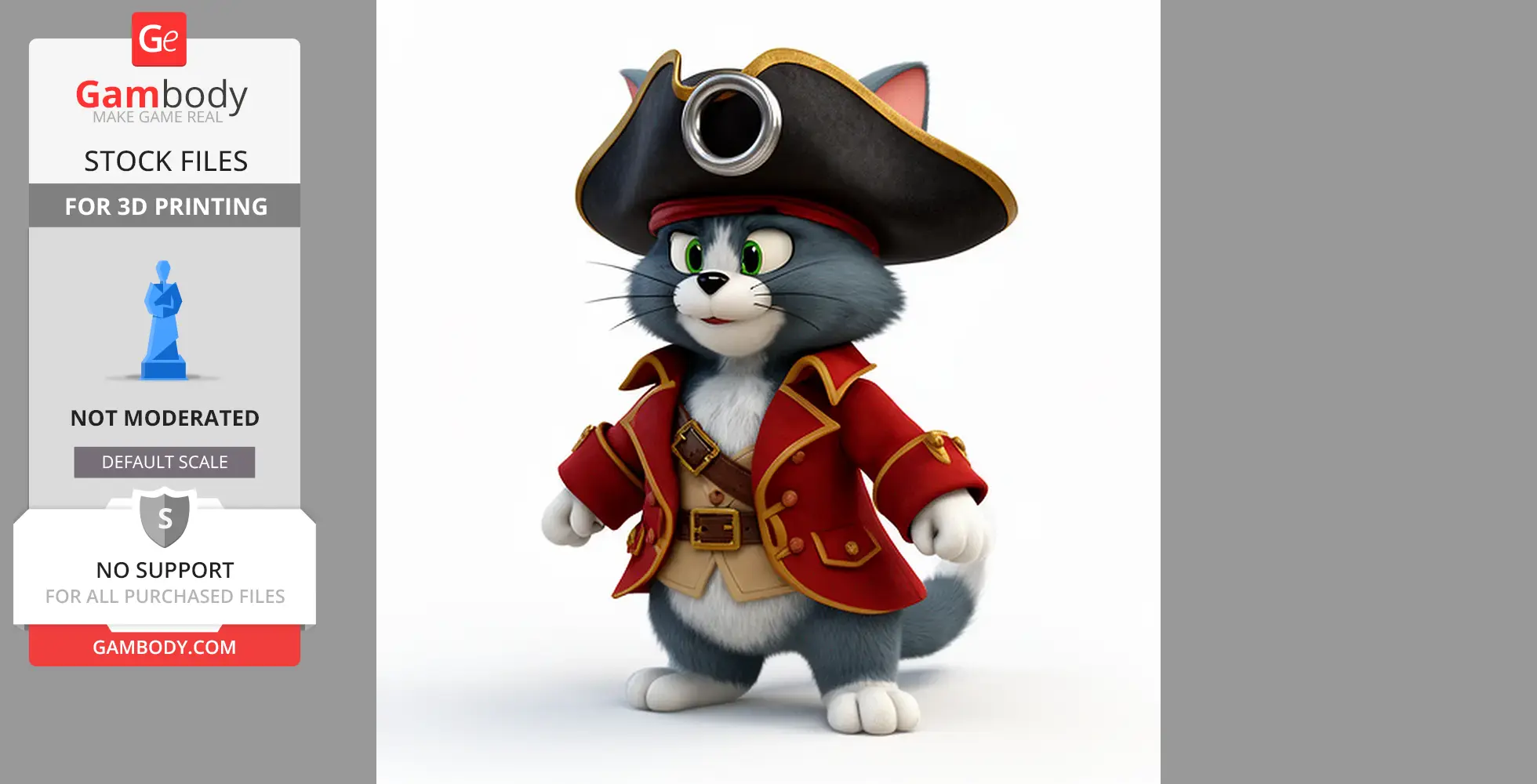 Tom Cat Pirate Ring Figure - Mashup Figure STL