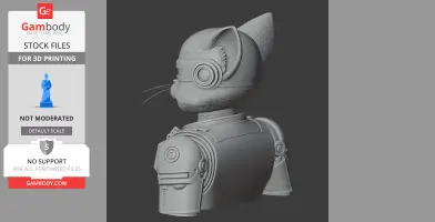 A 3D model of a cat in robotic armor, blending Tom Cat with Robocop features.